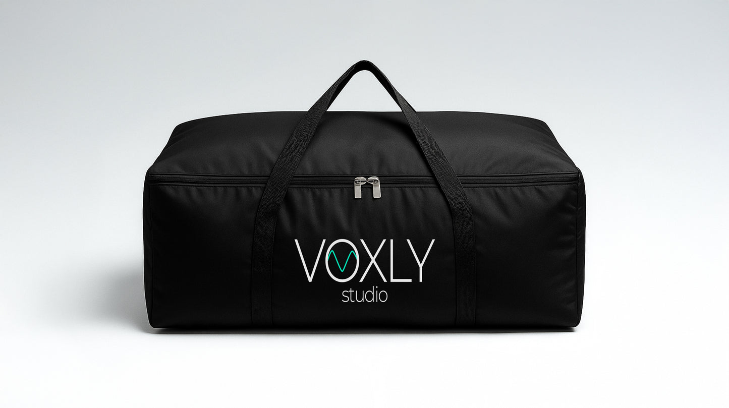 Packmaß der VOXLY Booth – 105 × 45 × 35 cm, ca. 20 kg